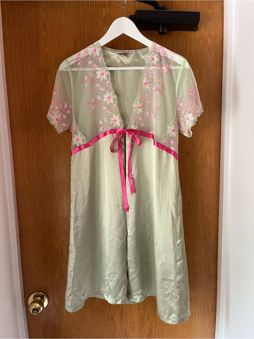 Vintage - Nightgown with Pink Floral Lace Trim